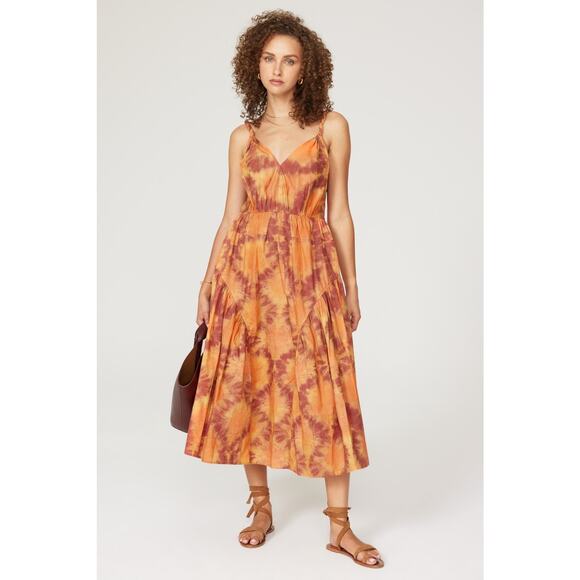 Ulla Johnson Valentina Orange Tie Dye Print A-Line Sleeveless Midi Dress Size 0 - Picture 1 of 16